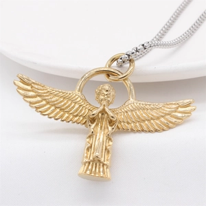 Retro Cupid Angel pendant necklace in gold finish with silver stainless steel box chain