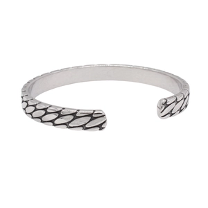 Retro stainless steel cuff bracelet for men featuring an engraved woven texture design
