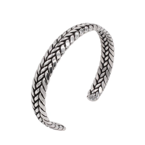 Retro Geflochtener Weizenmuster Titanstahl Offener Armreif Antiksilber Oxidiertes Manschettenarmband Personalisierter Unisex Schmuck