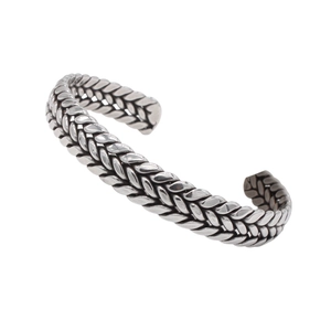 Vintage Silber geflochtenes Manschettenarmband mit Weizenmuster Textur für Herren