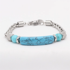Men's titanium steel bracelet with blue tiger eye stone and lobster clasp in boho style