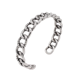 Jonc Ouvert en Acier Titane Rétro pour Hommes Design Chaîne Creuse Torsadée Style Industriel Vintage Bijoux Couleur Argent
