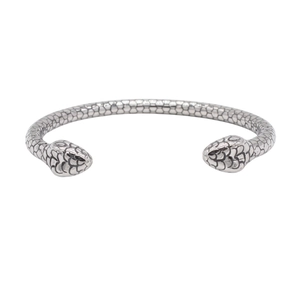 Vintage Titanium Steel Snake Shaped Open Cuff Bangle For Women Double Headed Serpent Scale Texture Punk Gothic Jewelry