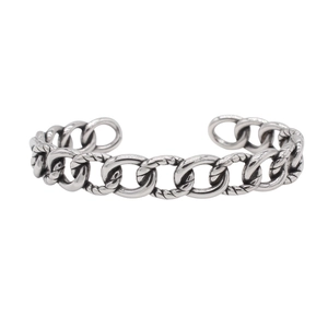 Bracelet jonc ouvert à maillons creux rétro pour hommes en style chaîne cubaine argent
