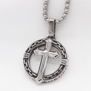 Collier pendentif croix et anneau vintage en acier inoxydable pour homme forgé