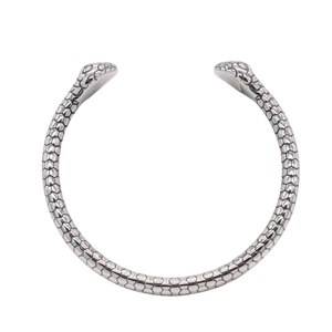 Vintage silver snake open bangle in stainless steel with detailed scale texture