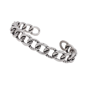 Bracelet jonc ouvert rétro pour homme avec maillons de chaîne creux en métal argenté