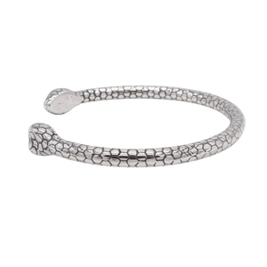 Retro gothic silver snake cuff bracelet with detailed scales and adjustable open design