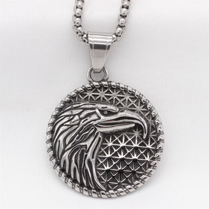 Men's vintage eagle pendant necklace in silver stainless steel with box chain