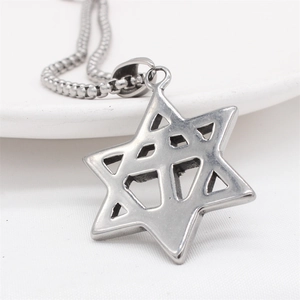 Retro hexagram star stainless steel pendant necklace with round box chain for men