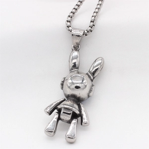Collier avec pendentif lapin mécanique vintage en argent et chaîne maille vénitienne