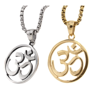 Pendentif Seul Symbole Om Minimaliste en Acier Inoxydable Rond Creux Bijou Style Yoga Religieux Pour Cadeau Unisexe