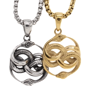 Retro Edelstahl Doppelschlangen Ouroboros Anhänger Für Herren Vintage Punk Tier Kreisförmige Halskette Anhänger Ohne Kette