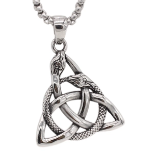 Collier vintage en acier avec nœud celtique et serpents entrelacés pour hommes