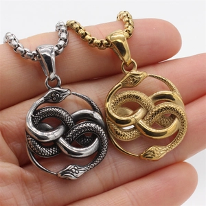 Vintage Doppel-Schlange Anhänger Halsketten in Gold und Silber mit Stahlkette
