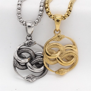 Retro Edelstahl Doppelschlange Unendlichkeit Anhänger Halskette in Silber und Gold