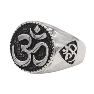 Retro Men Titanium Steel Om Ring Vintage Punk Religious Sacred Signet Band Silver Color Spiritual Jewelry Finger Ring