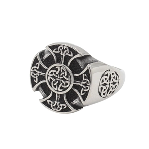 Retro Viking Celtic Cross Knot Stainless Steel Ring For Men Antique Finish Two Tone Gold Silver Punk Band Ring Biker Jewelry Accessory
