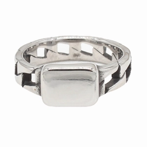 Minimalist silver chain link signet ring in polished stainless steel for women