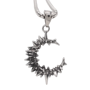 Vintage Punk Gothic Spiked Crescent Moon Pendant Titanium Steel Retro Silver Hip Hop Jewelry For Men Women Daily Accessory