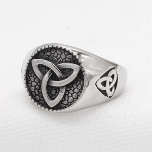 Retro Viking stainless steel men's ring featuring Celtic Triquetra knot in punk style