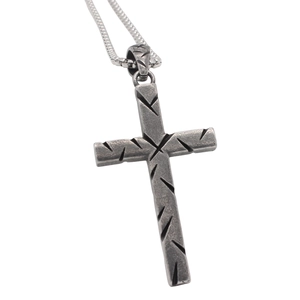 Vintage retro cross pendant necklace in brushed stainless steel for men with link chain