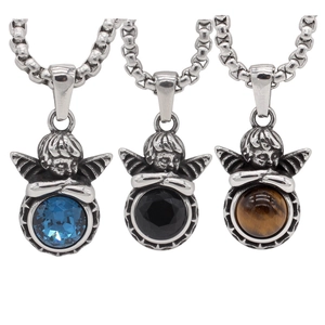 Vintage Angel Cupid Pendant For Women Men Retro Titanium Stainless Steel Angel Holding Gemstone Pendant Only Without Chain