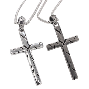 Vintage Stainless Steel Cross Pendant For Men Retro Religious Style Gothic Diagonal Groove Fashion Jewelry Without Chain