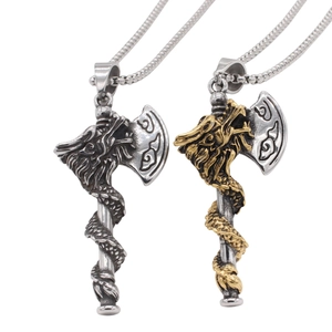 Vintage Titanium Steel Viking Axe Dragon Pendant Only Without Chain Retro Punk Men Mythology Dragon Axe Pendant Jewelry