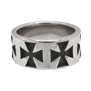 Bague large rétro en acier inoxydable avec motif croix de fer noire pour hommes