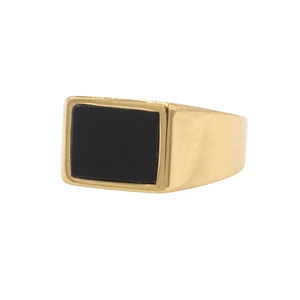 Minimalist gold titanium steel ring for men featuring a rectangular black stone inlay