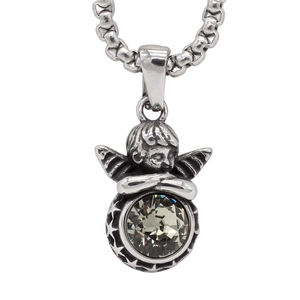 Vintage angel cupid pendant necklace with crystal and stainless steel wings