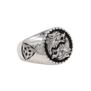 Vintage Viking wolf signet ring for men in antique finish stainless steel