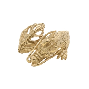 Retro golden dragon head ring in stainless steel with detailed scales and carved textures