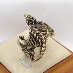 Retro vintage bronze gothic dragon ring for men with detailed scales and wings