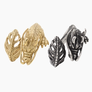 Retro dragon head open rings in gold and silver finish with detailed relief scales