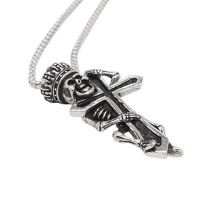 Retro punk gothic skull cross pendant necklace in oxidized stainless steel for men