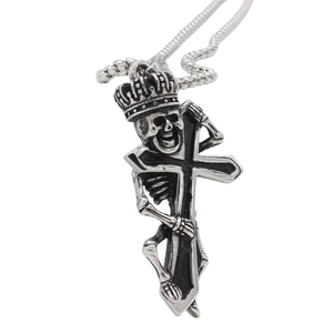 Vintage Gothic Titanium Steel Crowned Skull Cross Pendant For Men Blackened Retro Punk Rock Jewelry Pendant Only Without Chain