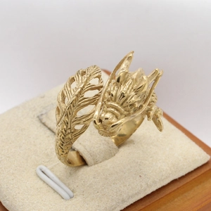 Vintage golden dragon head ring for men in stainless steel with intricate hollow scales