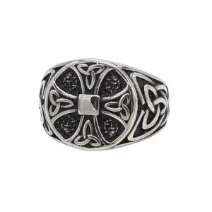 Anello vichingo retrò con croce celtica da uomo in acciaio inossidabile argento ossidato