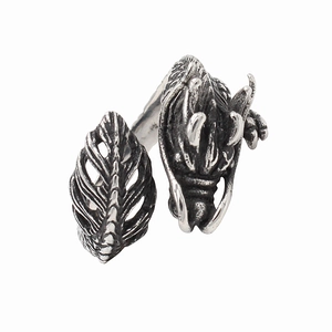 Vintage Chinese Dragon Stainless Steel Ring For Men Retro Distressed Gothic Punk Dragon Head Animal Motif Men Band Ring Jewelry