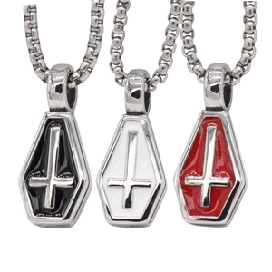 Gothic Coffin Pendant Necklace For Men Stainless Steel Inverted Cross Oil Enamel Retro Punk Dark Style Pendant Only
