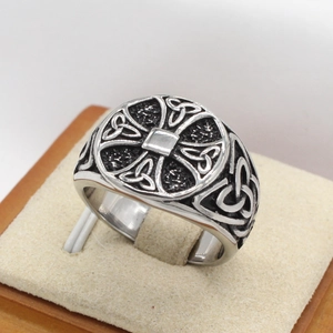 Anello vichingo vintage in acciaio inossidabile con croce celtica per uomo