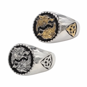 Viking Wolf Head Signet Ring Titanium Steel Vintage Nordic Celtic Knot Ring For Men Women Punk Totem Finger Jewelry