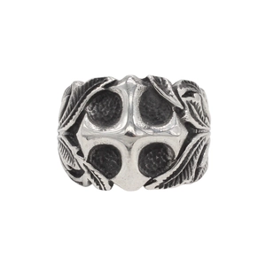 Vintage Stainless Steel Cross Ring For Men Gothic Punk Feather Relief Oxidized Silver Color Band Finger Jewelry Gift