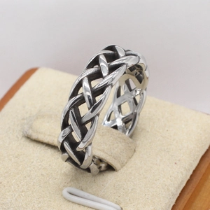 Vintage Celtic knot braided stainless steel ring with antique silver finish for men and women
