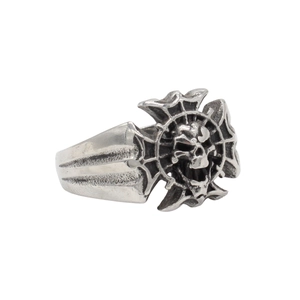 Vintage gothic skull cross ring in oxidized stainless steel with punk style details