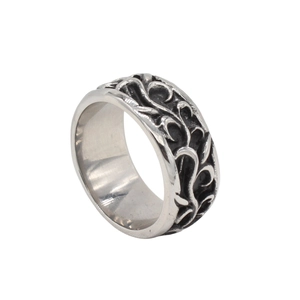 Retro stainless steel dragon pattern ring with vintage engraved vine details for men