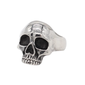 Vintage gothic skull ring for men in polished silver stainless steel on white background