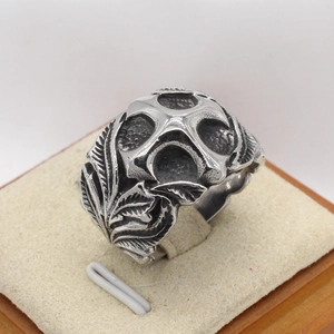 Vintage gothic cross ring in silver titanium steel with intricate engraved textures